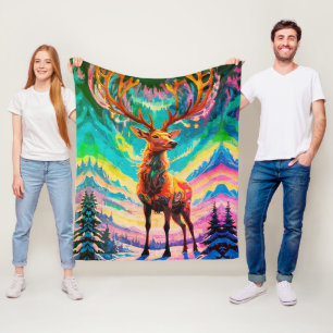 Aurora Stag: Magic in the Night Fleece Blanket
