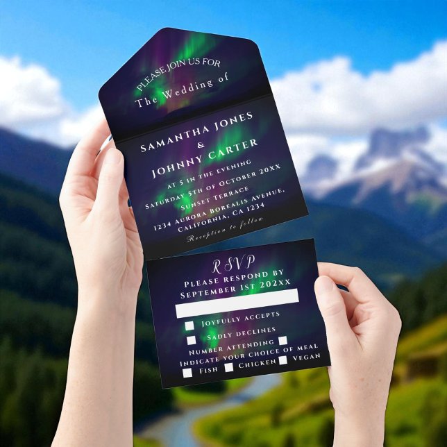 Aurora Starry Night Stars Northern Lights Wedding  All In One Invitation (Creator Uploaded)