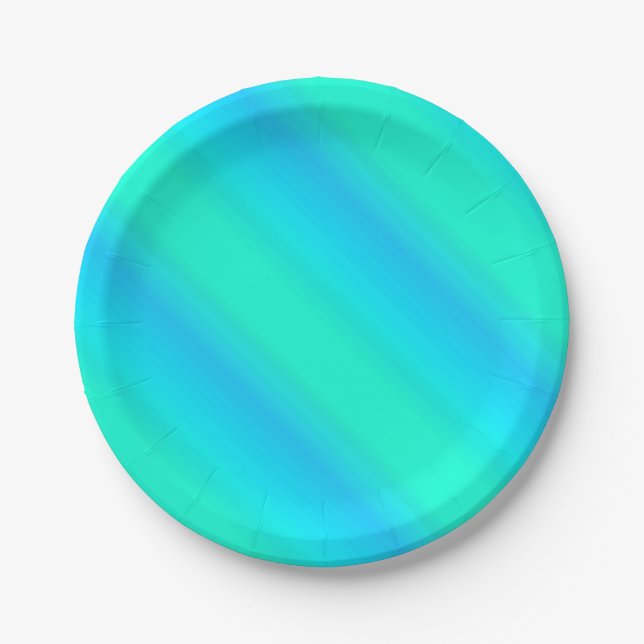 Aurora stripes - blue, aqua, turquoise paper plate (Front)