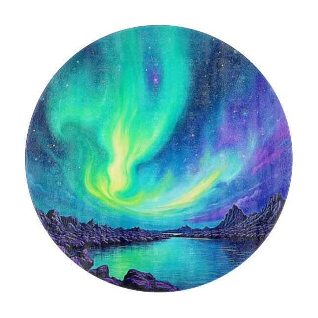 Aurora's Magical Night Sky Dance Design Cutting Board (Front)
