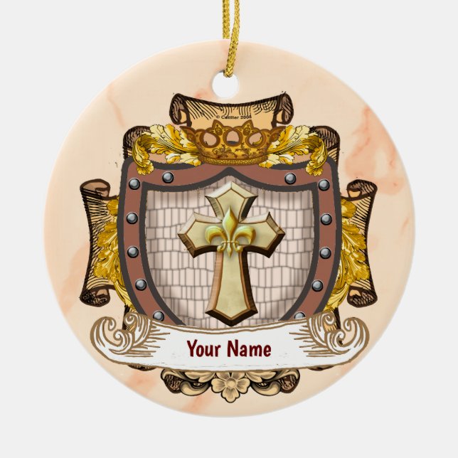 Aurum Family Crest Surname Ceramic Tree Decoration (Front)