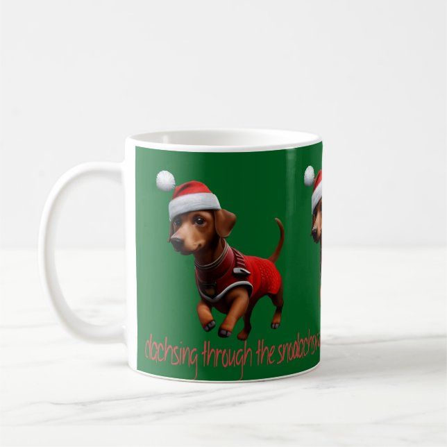 ausage Dog Dachsing Through Yuletide Coffee Mug (Left)