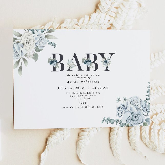 AUSHA Dusty Blue Boy Baby Shower Invitation (Creator Uploaded)