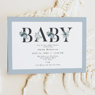 AUSHA Dusty Blue Boy Baby Shower Invitation