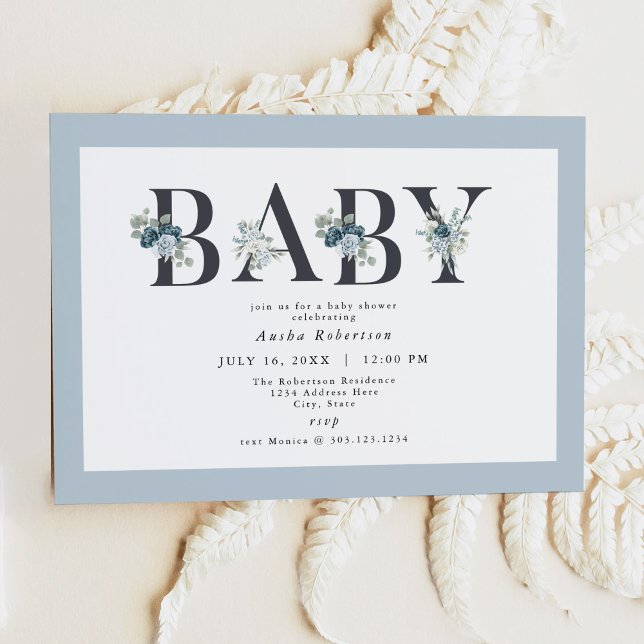 AUSHA Dusty Blue Boy Baby Shower Invitation (Creator Uploaded)