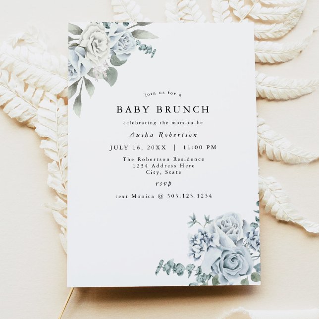AUSHA Dusty Blue Boy Baby Shower Invitation (Creator Uploaded)