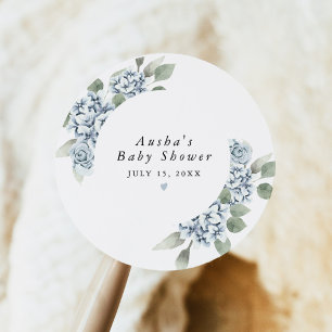 AUSHA Dusty Blue Floral Boy Baby Shower Classic Round Sticker