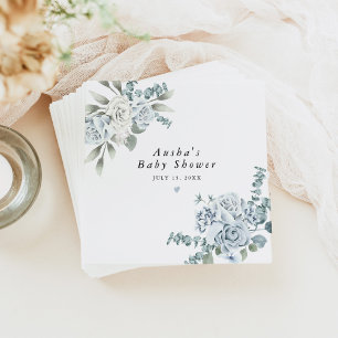 AUSHA Dusty Blue Floral Boy Baby Shower Napkin
