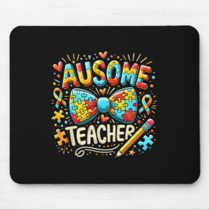 Ausome Teacher Autism Awareness Bow Puzzle Apparel Mouse Mat