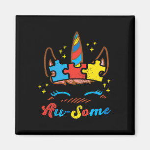 Ausome Unicorn Face Puzzle Autism Awareness Asl Gi Magnet