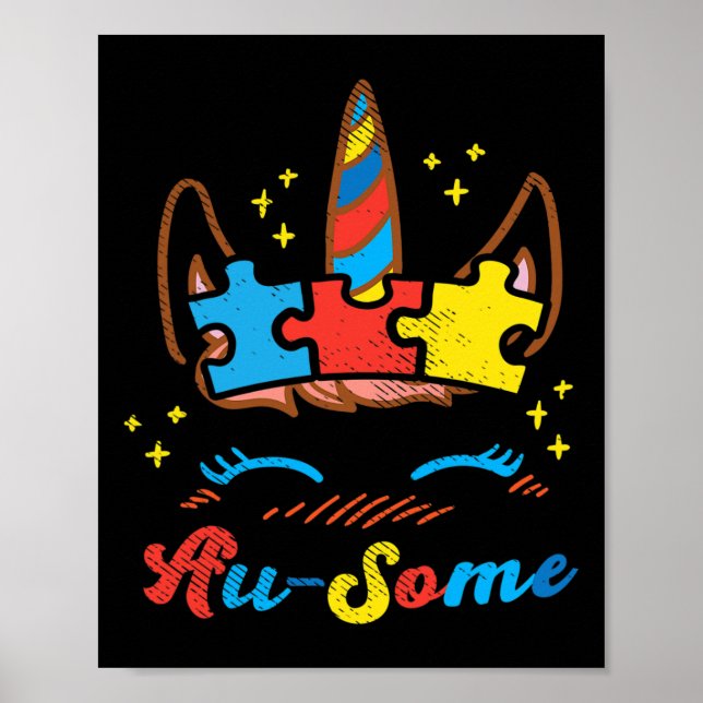Ausome Unicorn Face Puzzle Autism Awareness Asl Gi Poster (Front)