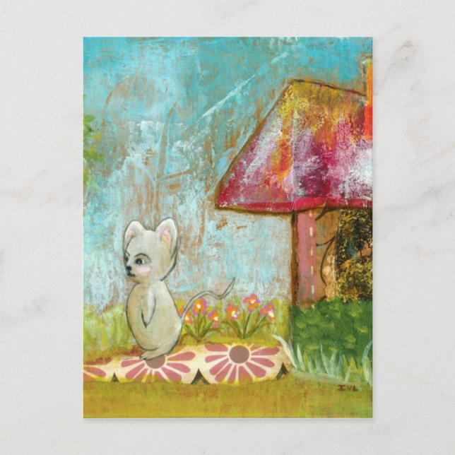 Auspicious Day Whimsical Woodland Mouse Folk Art Postcard (Front)