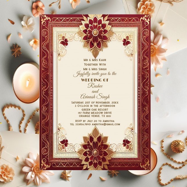 Auspicious Gold Ornate Floral Maroon Grand Indian Invitation (Auspicious Gold Ornate Floral Maroon Grand Indian Invitation)