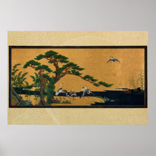Auspicious pine, bamboo, plum, Crane, and turtles Poster