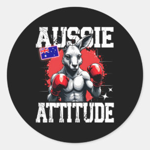 Aussie Attitude Funny Kangaroo Boxing Australia Bo Classic Round Sticker