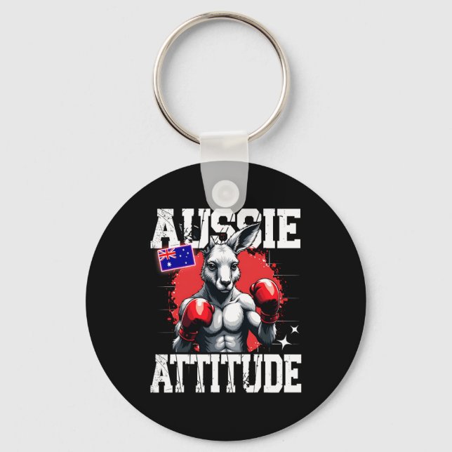 Aussie Attitude Funny Kangaroo Boxing Australia Bo Key Ring (Front)