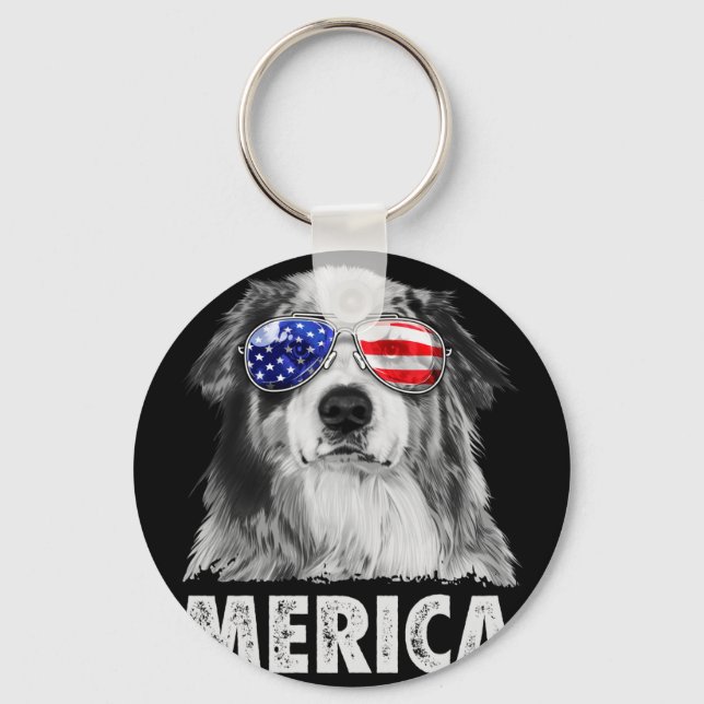 Aussie australian shepherd 4th of july merica key ring (Front)