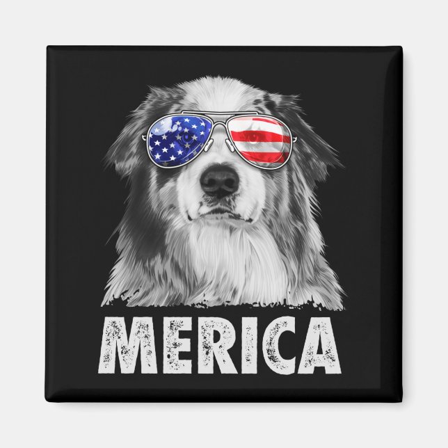 Aussie australian shepherd 4th of july merica magnet (Front)