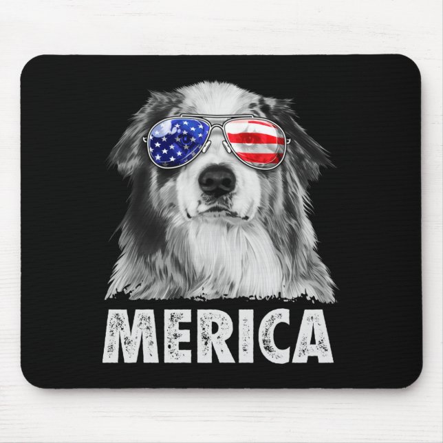 Aussie australian shepherd 4th of july merica mouse mat (Front)