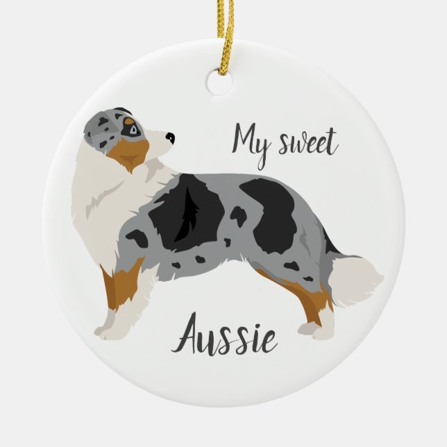 Aussie, Australian Shepherd Christmas Ornament (Front)
