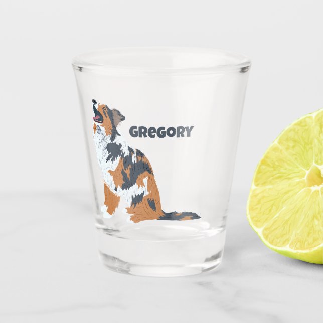 Aussie Australian Shepherd Dog Personalised Shot Glass (Front)