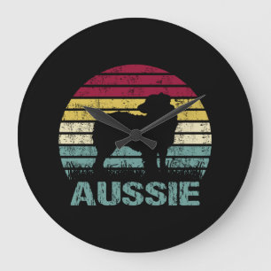 Aussie Australian Shepherd Retro Silhouette Large Clock