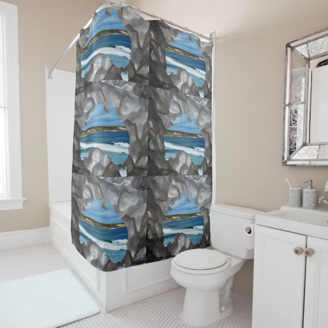 Aussie Beach View Through Aussie Map, Shower Curtain (In Situ)