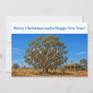 Aussie Christmas Gumtree Baubles Cockatoos Holiday Card