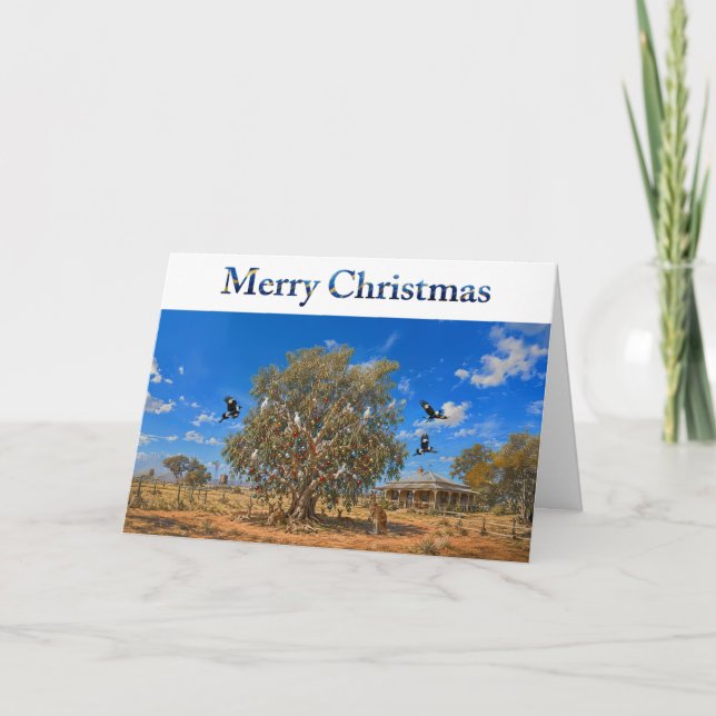 Aussie Christmas Gumtree Baubles Kangaroos Card (Front)