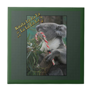 Aussie Christmas Koala with Candy Cane Tile