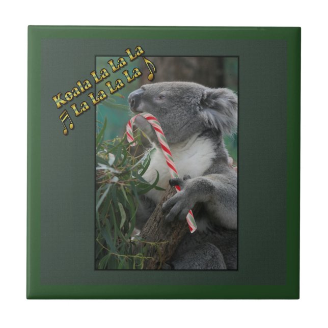 Aussie Christmas Koala with Candy Cane Tile (Front)