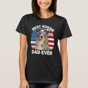 Aussie Dad American Flag Australian Shepherd Dog T-Shirt
