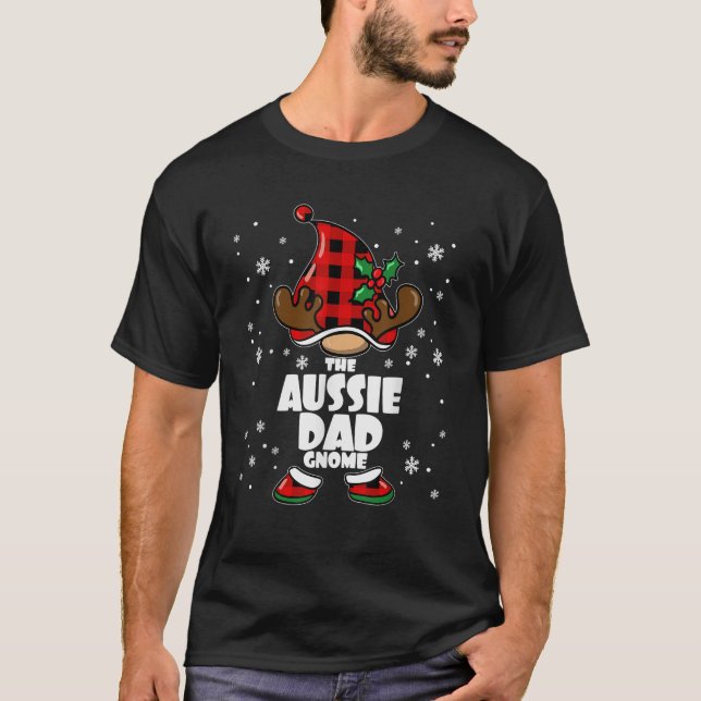 Aussie Dad Gnome Christmas Australian Shepherd Pap T-Shirt (Front)