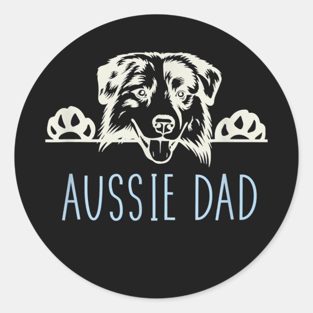 Aussie Dad with Australian Shepherd Dog  Classic Round Sticker (Front)