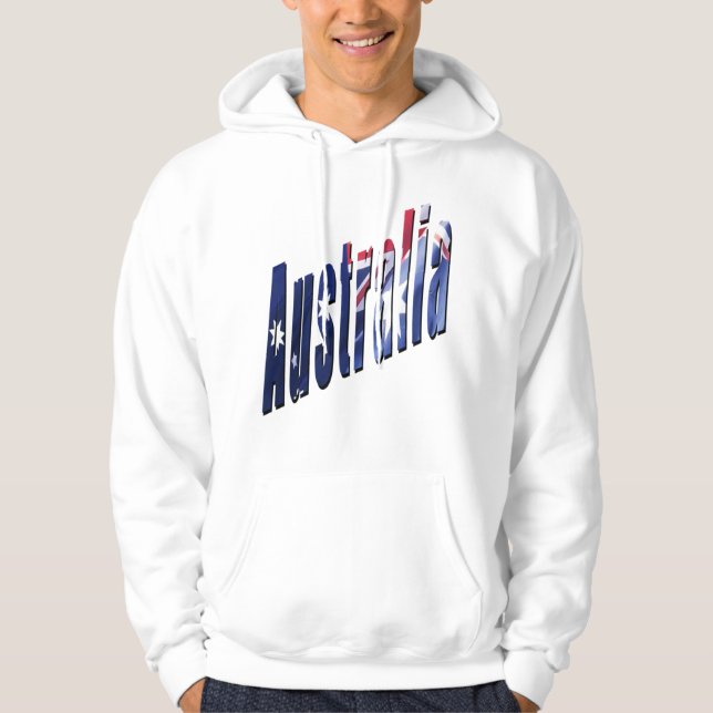Aussie Dimensional Logo, Mens White Hoodie (Front)