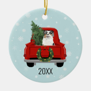 Aussie dog blue merle christmas ceramic tree decoration