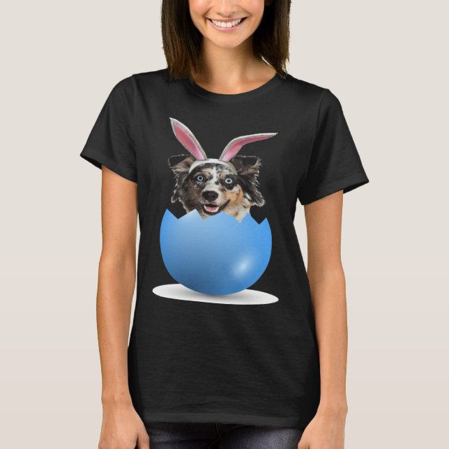 Aussie Dog  Easter Bunny Egg Hunt Australian Sheph T-Shirt (Front)