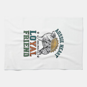 Aussie Dog Lover Vintage Engraved Shepherd Art_1 Tea Towel