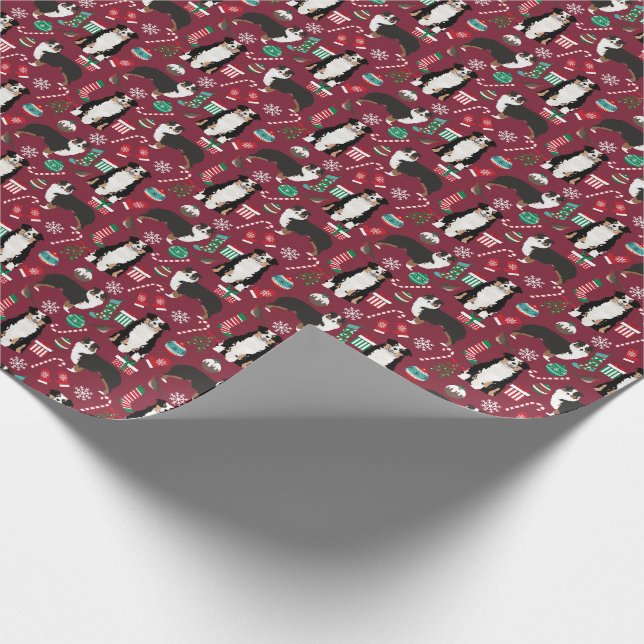 Aussie Dog Tricolored Christmas Holiday Wrapping Paper (Corner)