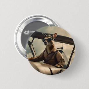 Aussie Kangaroo Aeroplane Pilot, 6 Cm Round Badge