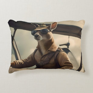 Aussie Kangaroo Aeroplane Pilot, Decorative Cushion