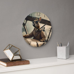 Aussie Kangaroo Aeroplane Pilot, Large Clock