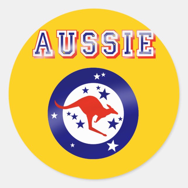 Aussie Kangaroo flag emblem logo gifts Classic Round Sticker (Front)