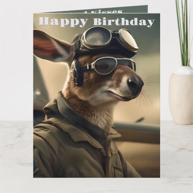 Aussie Kangaroo King Of The Airways, Birthday Card (Front)