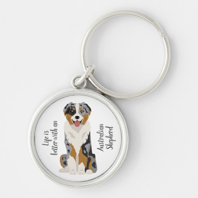 Aussie keychain. Australian Shepherd key ring. Blu Ring (Front)