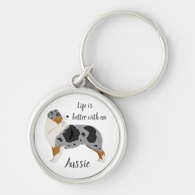 Aussie keychain. Australian Shepherd key ring. Blu Ring (Front)