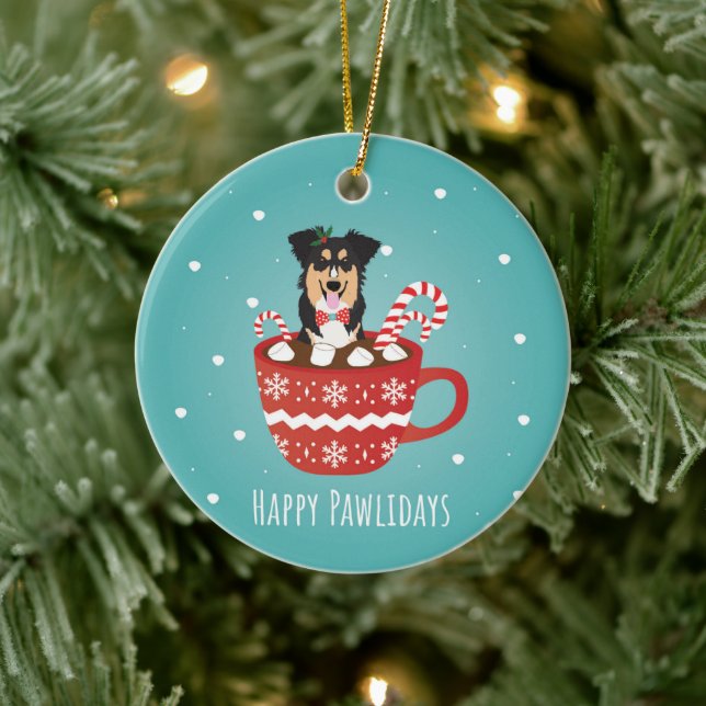 Aussie Mix Christmas Happy Pawlidays  Ceramic Tree Decoration (Tree)