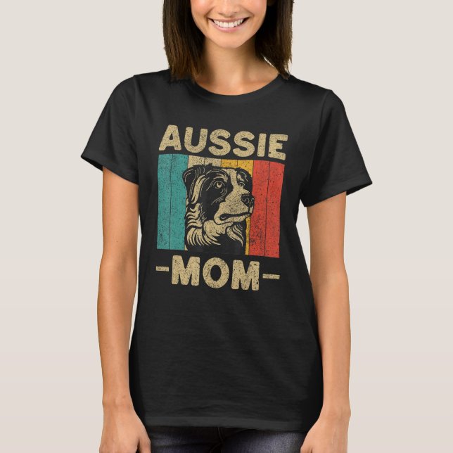 Aussie Mom  Retro Australian Shepherd T-Shirt (Front)