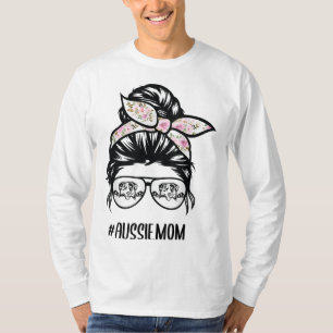 Aussie Mum Messy Bun hair glasses T-Shirt