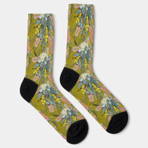 Aussie Native Bush Blooms Mustard Yellow Socks
